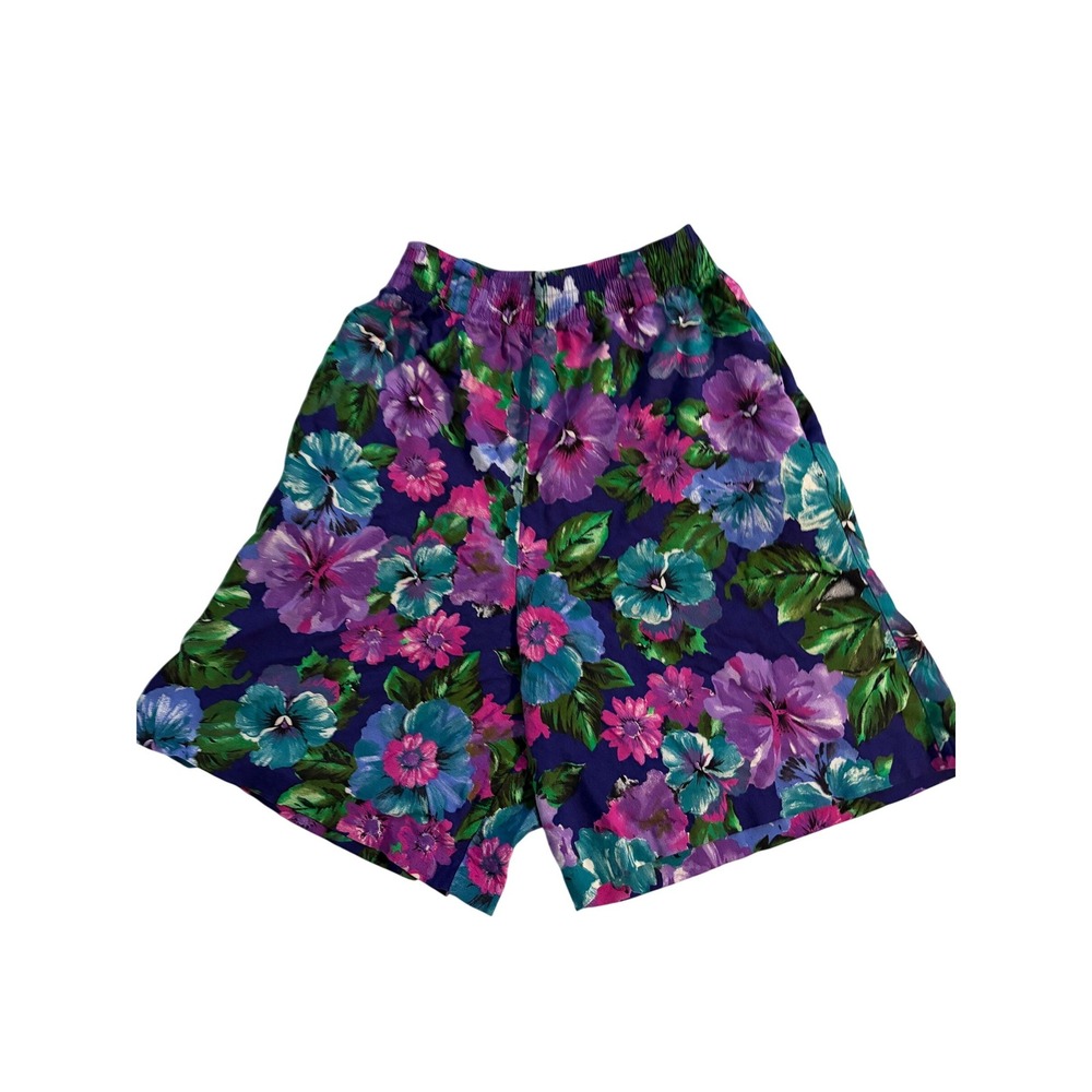 F. Shay Shorts Vintage‎ 90s Tropical Floral Purple High Waisted Culottes Size 8